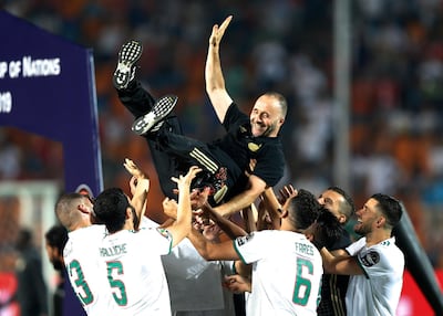 Manager Djamel Belmadi, who captained Algeria in the early 2000s, has etched his name in his country's football history books. Ariel Schalit / AP Photo