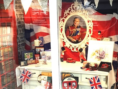 A shop called Little Britain has put a coronation-themed display in its window in Ravensburg, near Lake Constance. Photo: Little Britain