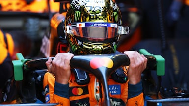 Lando Norris prepares to drive in the garage during F1 Testing at Yas Marina Circuit in Abu Dhabi. Getty Images