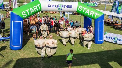 Entrants of the inflatable heat begin their race. Leslie Pableo for The National