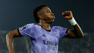 Real Madrid's Vinicius Junior celebrates scoring their first goal. Reuters