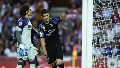 Alvaro Morata of Real Madrid celebrates after scoring his second goal. Aitor Alcalde / Getty Images