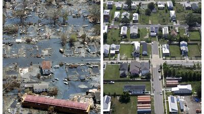 Aerial photos show the Lower Ninth Ward of New Orleans.