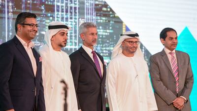 From left, Manoj Ladwa, Ahmed Jasim Al Zaabi, Subrahmanyam Jaishankar, Dr Anwar Gargash and Sunjay Sudhir at the India Global Forum