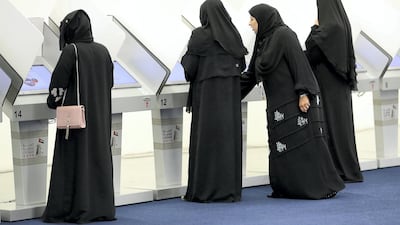 Emirati women cast their votes in Ras Al Khaimah during the Federal National Council elections. Pawan Singh / The National