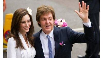Sir Paul McCartney and his fiancee Nancy Shevell arrive at Westminster Registry Office in London for their wedding yesterday. LEON NEAL / AFP PHOTO