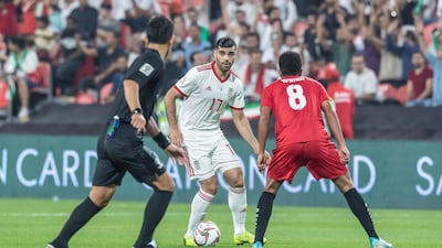 Yemen, in red, faced Iran in their first ever Asian Cup match at Mohammed bin Zayed Stadium in Abu Dhabi on Monday night.
