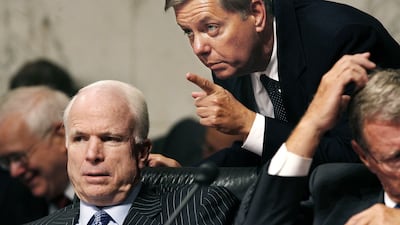 The late US senator John McCain and Mr Graham during a hearing on Capitol Hill, in 2006. AFP