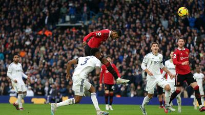 Manchester United's Marcus Rashford scores their first goal. Reuters