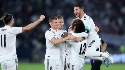 Luca Modric of Real Madrid scores during the match between Real Madrid and Al Ain at the Fifa Club World Cup final at the Zayed Sports City Stadium, Abu Dhabi. Chris Whiteoak / The National