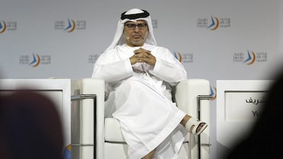 Dr Anwar Gargash, Minister of State for Foreign Affairs, speaks at the Arab Media Forum in Dubai on May 13, 2015. Kamran Jebreili/AFP Photo