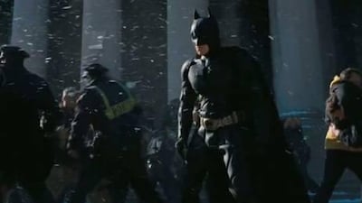 A first peek at a scene from the forthcoming film The Dark Knight Rises.