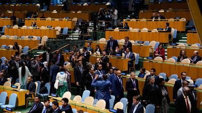 Delegates walk out as the Israeli Prime Minister begins his speech. Photo: Bloomberg