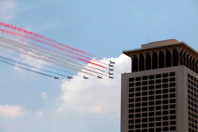 Egyptian jet fighters fly over the capital Cairo. Government is considering adding more state-owned companies to the list of firms in which investors can get majority stakes. AFP