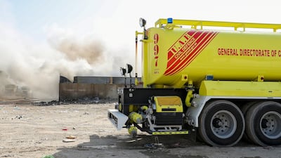 Sharjah, United Arab Emirates - August 22nd, 2017: Fire at an industrial estate. Tuesday, August 22nd, 2017 at Industrial Estate 10, Sharjah. Chris Whiteoak / The National