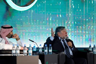 Apple co-founder Steve Wozniak speaks during a hackathon in Jeddah. AFP