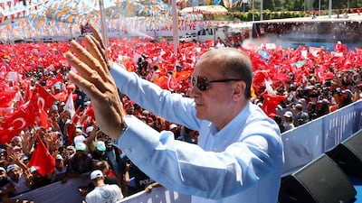 Turkish president and ruling Justice and Development Party leader Recep Tayyip Erdogan addresses supporters during a campaign rally in Sanliurfa on June 20, 2018, four days before the country held presidential and parliamentary elections. Presidential Press Service via AP