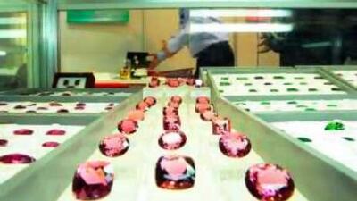 Gemstones on display at the the international Gem Show Dubai at the Al Bustan Rotana Hotel.