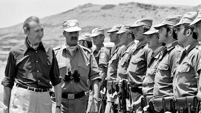 Secretary-General Kurt Waldheim left New York on 1 June for a trip to the Middle East and to Eastern Africa. In the Middle East, the Secretary-General held talks with government officials in Lebanon, Syria, Israel, Jordan and Egypt. He also visited units of the UN Truce Supervision Organization (UNTSO) and the recently formed UN Disengagement Observer Force (UNDOF) in Syria and contingents of UN Emergency Force (UNEF) in the Suez Canal Zone and the Sinai. Secretary-General inspecting the Austrian reconnaissance detachment for UNDOF, in an area near UNTSO patrol base No. 31 in the vicinity of Saassa village. With him is 1st Lt. Desen Berger, Commanding Officer of the detachment. The detachment arrived the day before from UNEF.