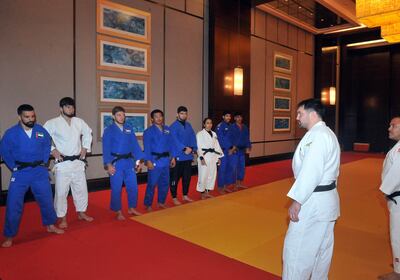 UAE head coach Victor Scvortov overseas a training session. Photo: UAE Wrestling & Judo Federation