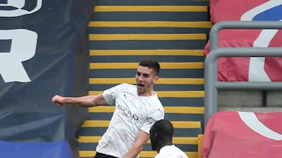 Manchester City's midfielder Ferran Torres celebrates scoring his team's second goal at Selhurst Park. AFP