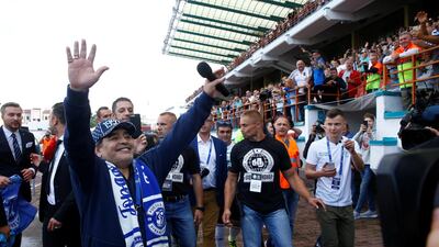 Diego Maradona waves to the fans. Reuters
