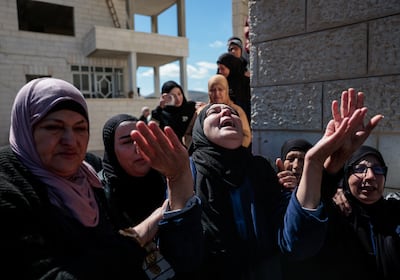 The funeral of three Palestinians who were killed in an Israeli settler attack, in the village of Abu Falah near Ramallah, in the Israeli-occupied West Bank, March 8, 2026. Reuters