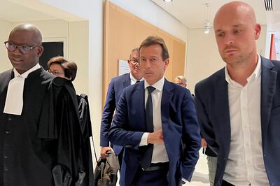 Airbus chief Guillaume Faury leaves the courthouse after opening statements in the trial. Reuters