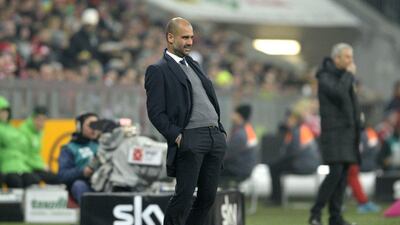 Bayern Munich's Pep Guardiola reacts during his side's 2-0 loss to Borussia Monchengladbach at the Allianz Arena on Sunday night in the Bundesliga. Christof Stache / AFP / March 22, 2015