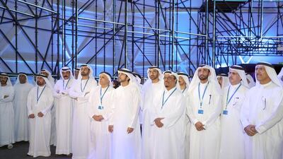 Sheikh Hamdan and his accompanying delegation are given a tour of the construction plans for the extension ahead of Dubai Expo 2020. Wam