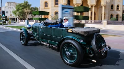 Bentley’s 4 1/2 Litre supercharged Blower, driven by brand ambassador Richard Charlesworth, on the streets of Dubai. Victor Besa for The National