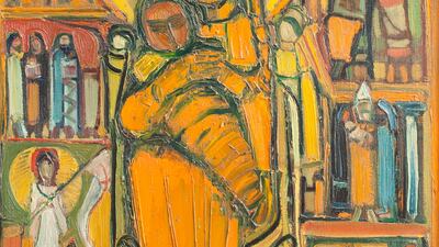“You see the evolution of his work, although we didn’t hang it chronologically,” says curator Sheikha Maisa Al Qassimi. “He is such an important figure in modern Arab art history, and there needs to be more research and scholarship on his work.” Paul Guiragossian’s ‘Madonna and Child’ (c. 1957) from the collection of Barjeel Art Foundation.