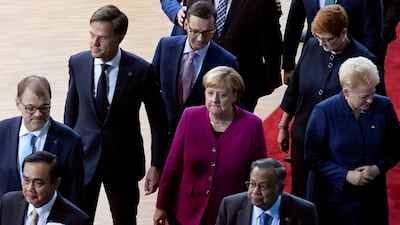 German Chancellor Angela Merkel at the Asem leaders' summit in Brussels over the weekend. Piroschka van de Wouw / Reuters