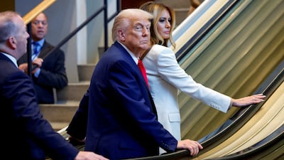 Donald Trump and first lady Melania Trump on the escalator to attend the 80th UN General Assembly, in New York City, on September 23. Reuters