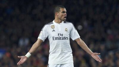 Real Madrid's Pepe reacts during the el clasico match against Barcelona on Sunday at Camp Nou. Albert Gea / Reuters