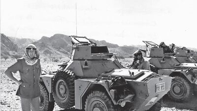 Lieutenant Colonel David Neild with the Ras Al Khaimah Mobile Force in 1970, with Ferret armoured cars. Courtesy Medina Publishing