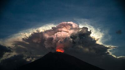 The eruption seen from Karangasem, Bali. Made Nagi / EPA