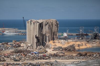 A general view of the destroyed Beirut port silos on August 17, 2020 in Beirut, Lebanon. Getty Images