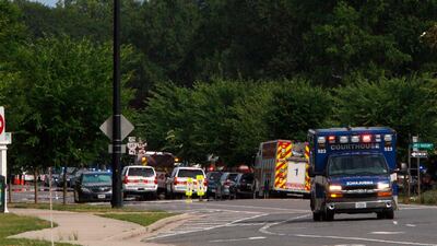Emergency vehicle are seen near the intersection of Princess Anne Road and Nimmo Parkway following a shooting at the Virginia Beach Municipal Center on Friday, May 31, 2019 in Virginia Beach. AP