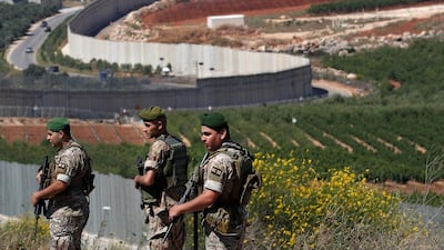 Lebanese troops on patrol in the southern village of Kfar Kila, near the border with Israel. AP
