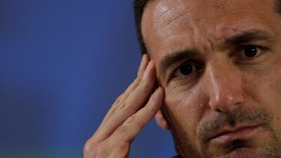 Argentina coach Lionel Scaloni during press conference. Reuters