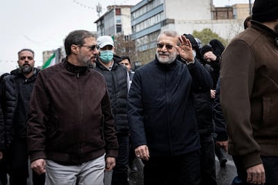 Late Iranian security chief Ali Larijani takes part in a pro-government rally in Tehran. Reuters