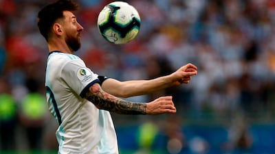 Argentina's Lionel Messi controls the ball during the Copa America match against Qatar at the Gremio Arena in Porto Alegre. AFP
