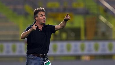 Al Dhafra coach Dzemal Hadziabdic gestures during the second half of the Pro League match against Al Wasl at Zabeel Stadium in Dubai on October 28, 2012. Christopher Pike / The National