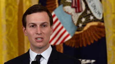 White House adviser Jared Kushner speaks in the East Room of the White House in Washington. Mr Kushner is one of the main authors of the upcoming Middle East peace plan. Susan Walsh / AP