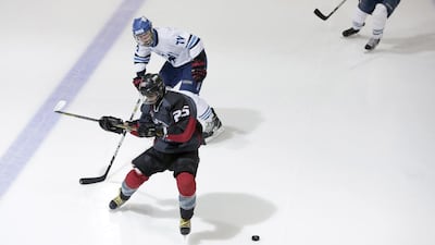 Abu Dhabi Storms beat the Dubai Mighty Camels 7 to 1 at the Zayed Sports City ice rink in Abu Dhabi to open their best-of-three series on Sunday, Feb. 23, 2014 to decide the Emirates Hockey League title. Silvia Razgova / The National