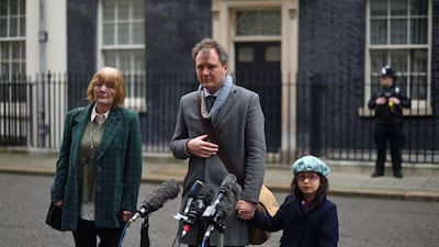 Richard Ratcliffe, flanked by his mother and daughter, said he had not secured a breakthrough about ways to secure his wife's release during talks with premier Boris Johnson. Getty