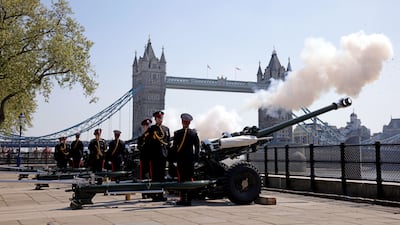 The Honourable Artillery Company fires a 62-Gun Royal Salute from Tower Wharf in London. Getty Images