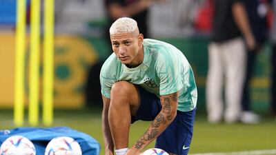 Brazil's Richarlison during a training session at the Al Arabi SC Stadium. PA