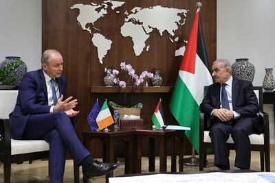 Irish Foreign Affairs Minister Micheal Martin meets with Palestinian prime minister Mohammad Shtayyeh in November.
